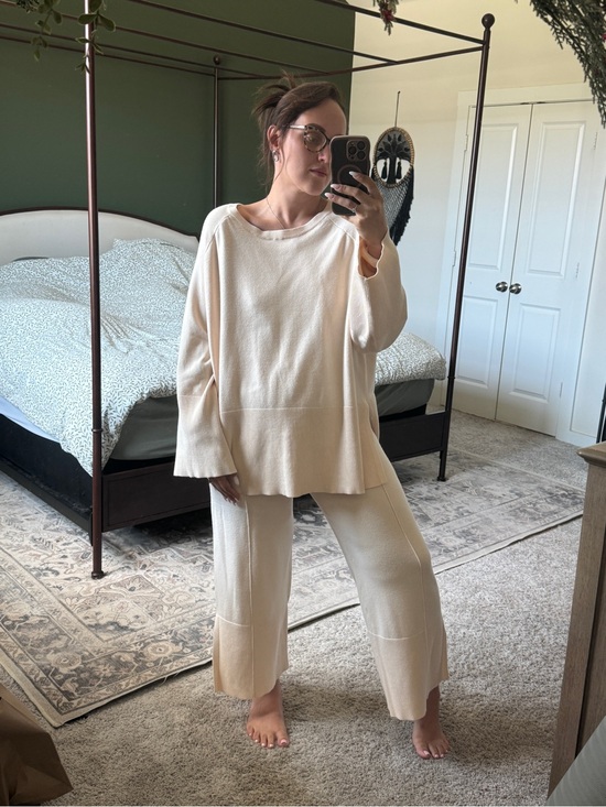 Amazon Pants - Amazon Cream Knit Lounge Set - Relaxed Top & Wide-Leg Pants